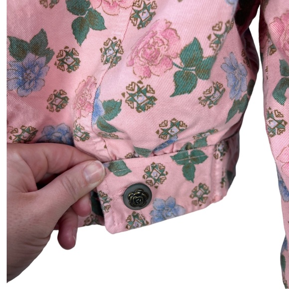 VTG 80's/90's JOLLY U.S.A Pink Floral 100% Cotton Denim Like Crop Jacket Sz Sm - Picture 10 of 16
